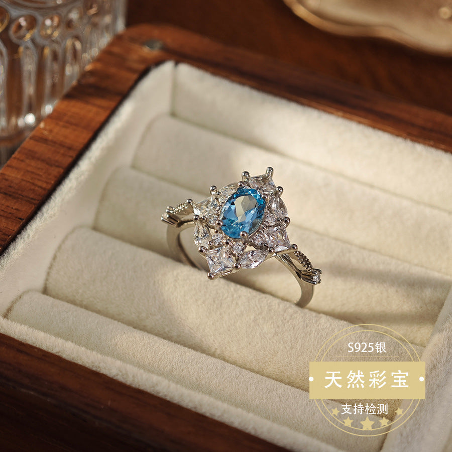 Natural Topaz Gemstone Fine Jewelry 925 Sterling Silver Floral Style Light Luxury Jewelry Rings
