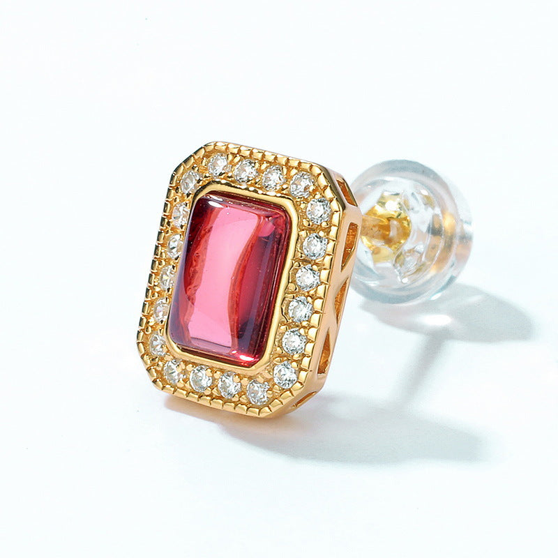 S925 Sterling Silver Jewelry Earrings Natural Mozambique Garnet Gemstone Geometric Earrings