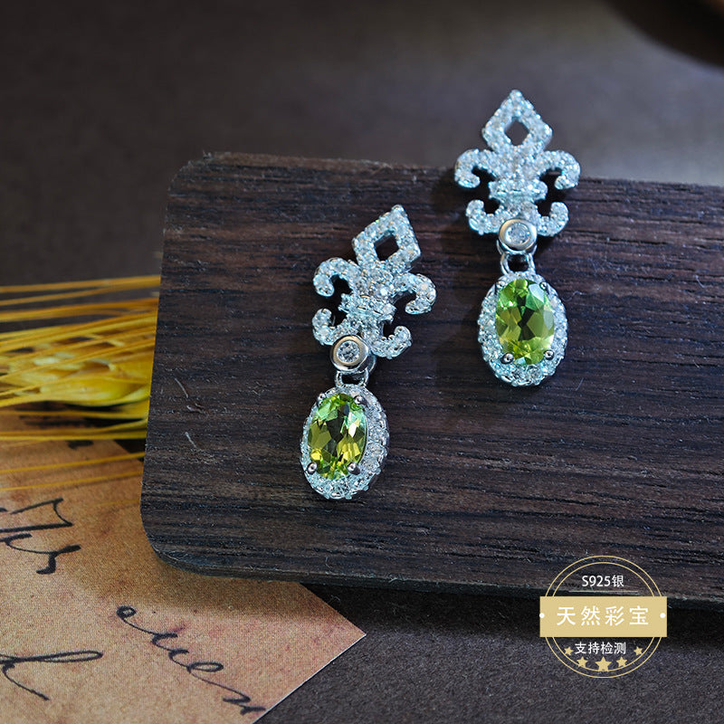 S925 Sterling Silver Fine Jewelry Earrings Natural Peridot Gemstone Luxury Drop Earrings