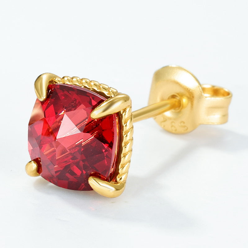 S925 Sterling Silver Jewelry Earrings Natural Garnet Gemstone Simple Luxury Earrings