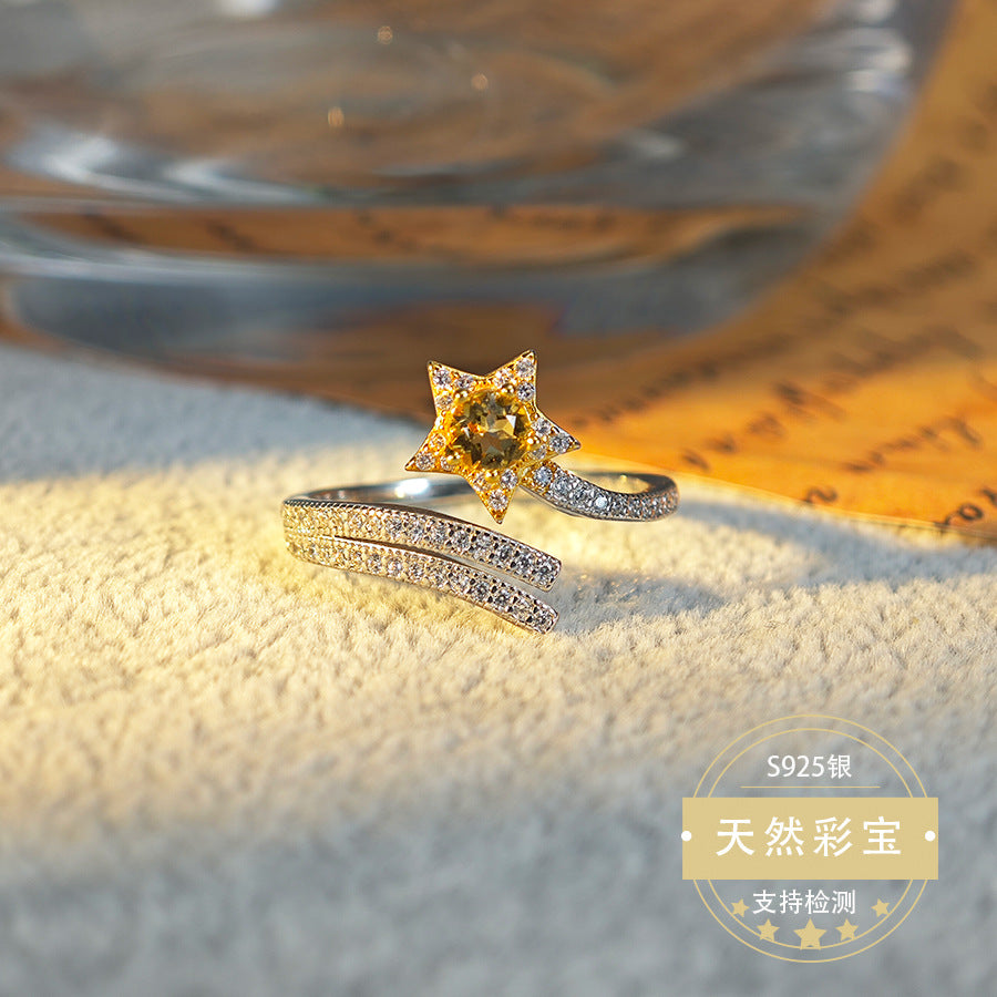 S925 Sterling Silver Jewelry Ring Natural Sapphire Gemstone Star Style Simple Luxury Rings