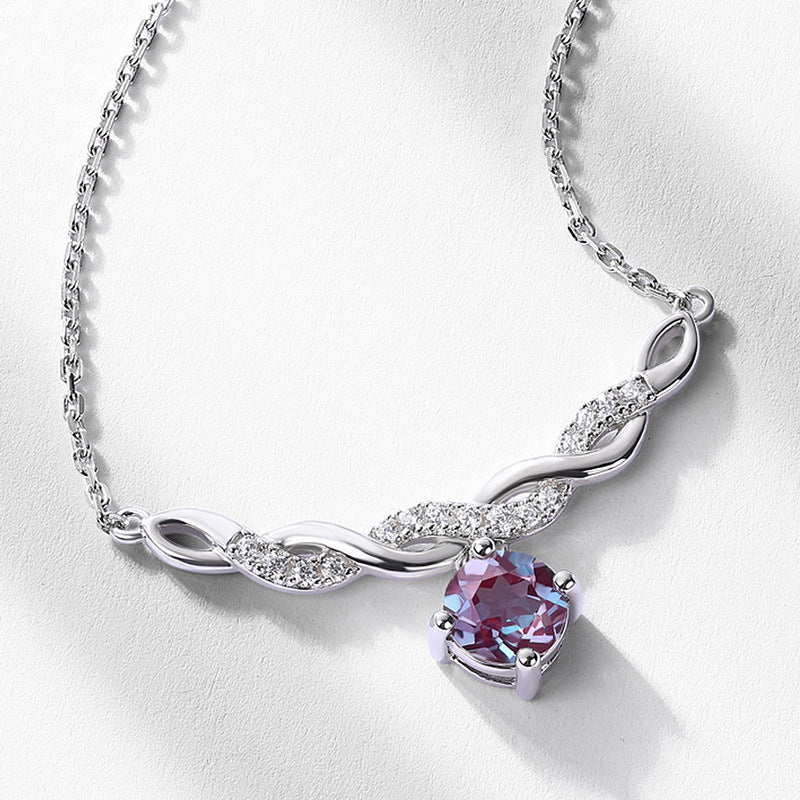 S925 Sterling Silver Jewelry Necklace Alexandrite Gemstone Winding Style Charms Necklace
