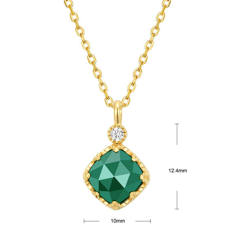 S925 Sterling Silver Jewelry Pendants Natural Green Agate Gemstone Fashion Necklace Charms