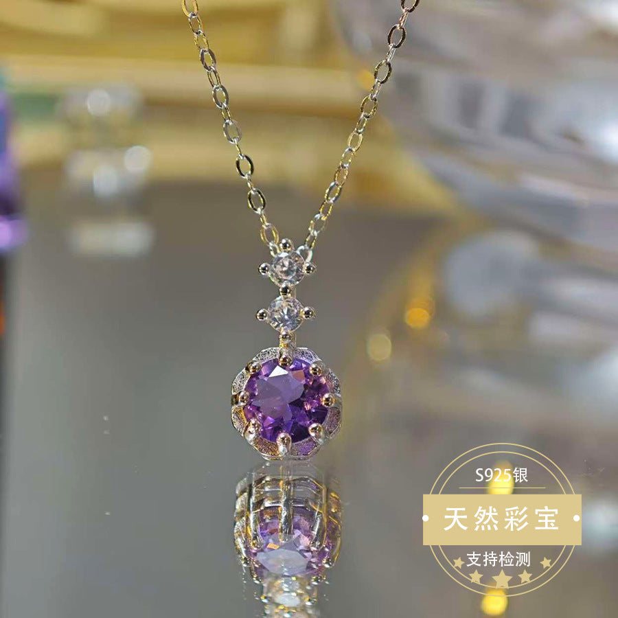 Natural Topaz Gemstone Fine Jewelry 925 Sterling Silver Classic Luxury Charms Necklace