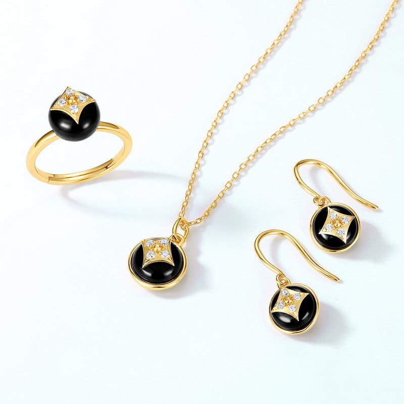 S925 Sterling Silver Jewelry Pendants Natural Black Onyx Gemstone Round Style Necklace Charms