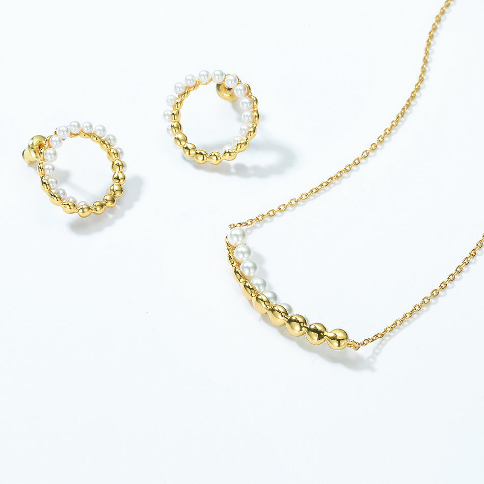 S925 Sterling Silver Jewelry Earrings Shell Pearl Gemstone Circle Style Earrings