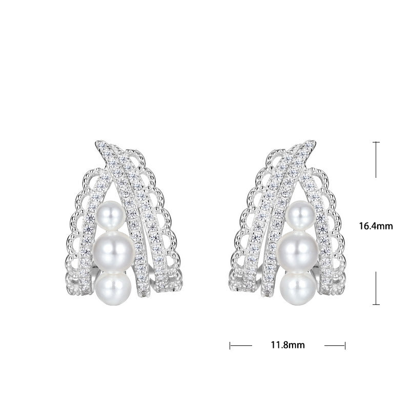 S925 Sterling Silver Jewelry Earrings Shell Pearl Lace Hollow Out Crafts Luxury Earrings