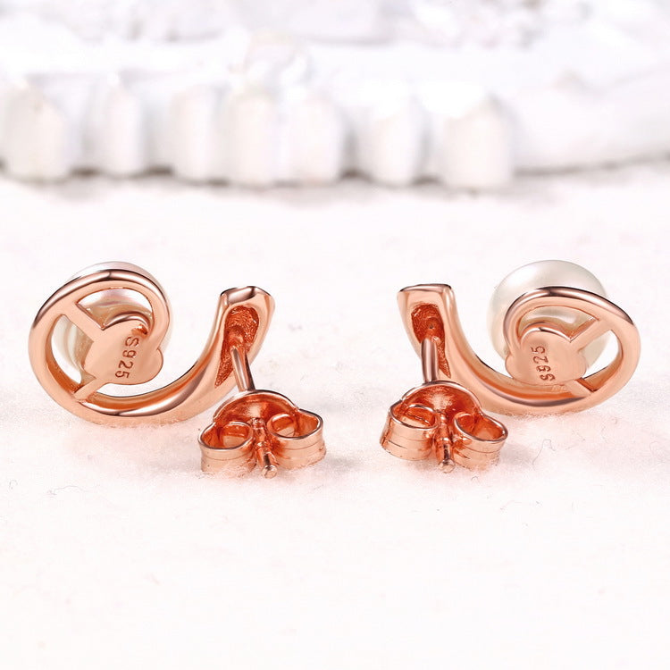 S925 Sterling Silver Jewelry Earrings Natural Freshwater Pearl Gemstone Rose Gold Plating Earrings