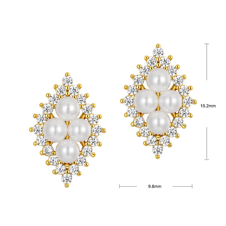 S925 Sterling Silver Jewelry Earrings Shell Pearl Gemstone Folk Style Fashion Earrings