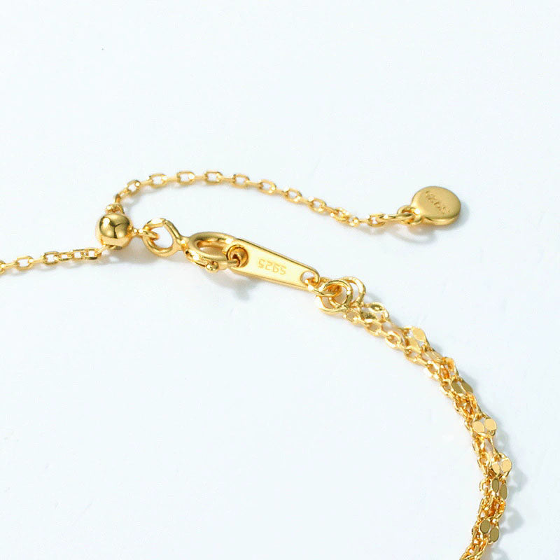 S925 Sterling Silver Jewelry Chain Gold Plating Double Layers Floral and Cross Chain Bracelet