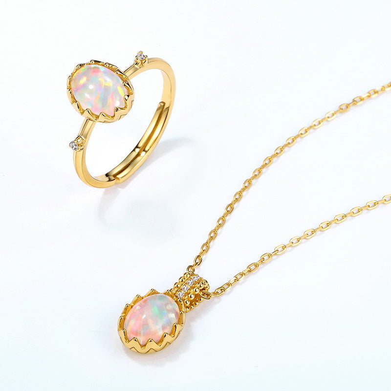 S925 Sterling Silver Jewelry Opal Gemstone Oval Style Simple Luxury Rings