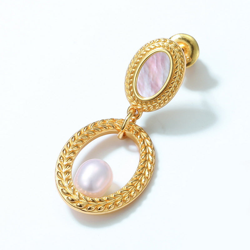 S925 Sterling Silver Jewelry Earrings Natural Freshwater Pearl and White Shell Earrings