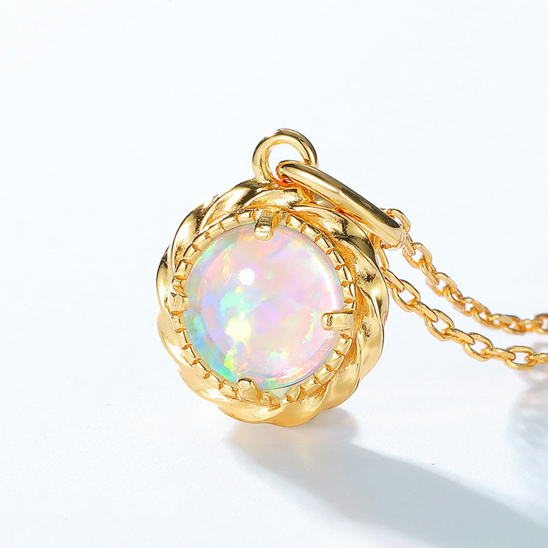 S925 Sterling Silver Jewelry Pendant Magical Color Opal Gemstone Necklace Charms
