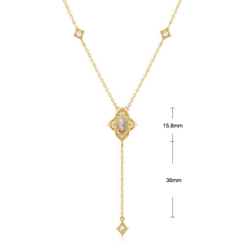 S925 Sterling Silver Jewelry Natural Opal Gemstone Floral Lace Style Luxury Necklaces
