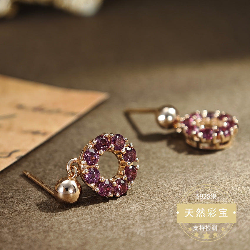 S925 Sterling Silver Fine Jewelry Natural Purple Garnet Gemstone Luxury Drop Earrings