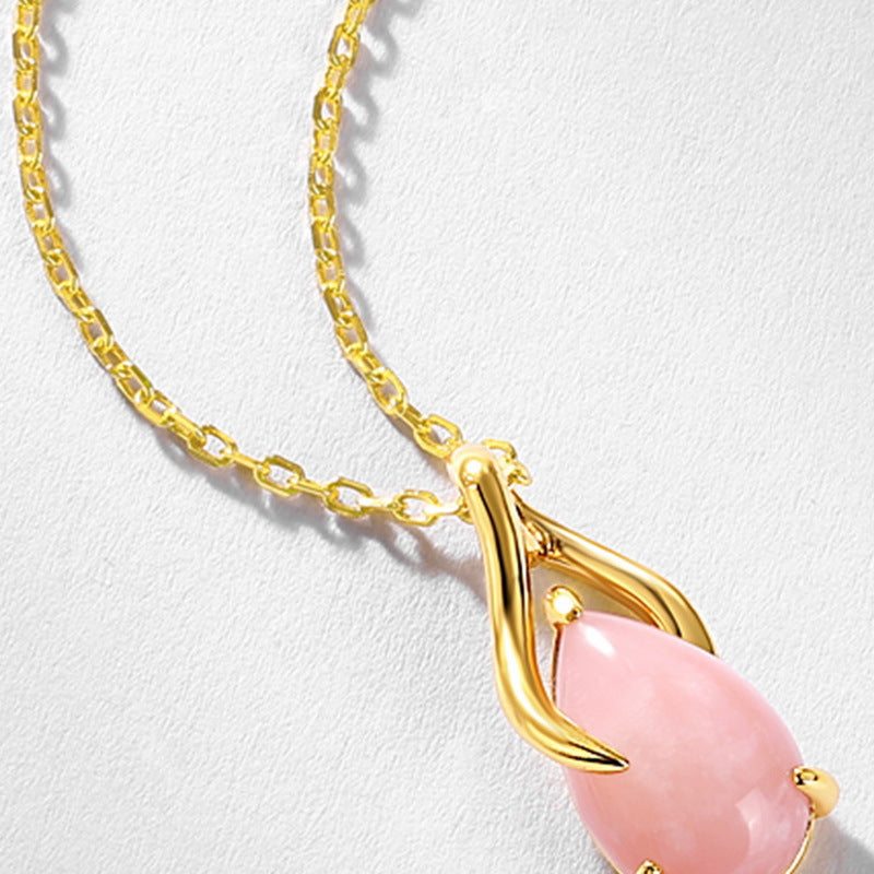 S925 Sterling Silver Jewelry Necklace Natural Pink Opal Gemstone Simple Luxury Necklaces