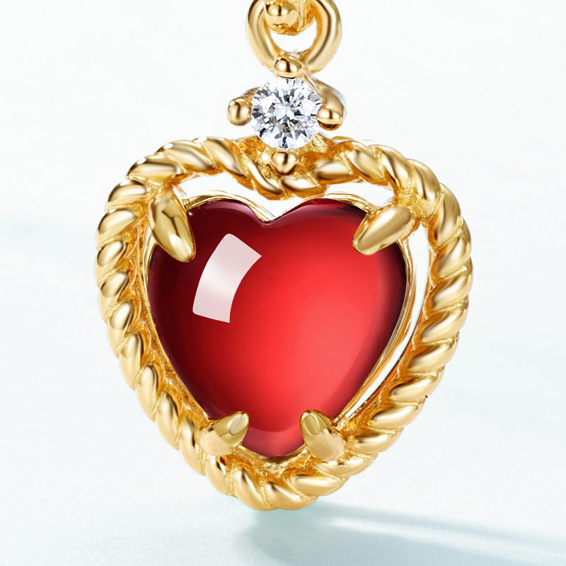 S925 Sterling Silver Jewelry Pendants Natural Garnet Gemstone Heart Style Necklace Charms