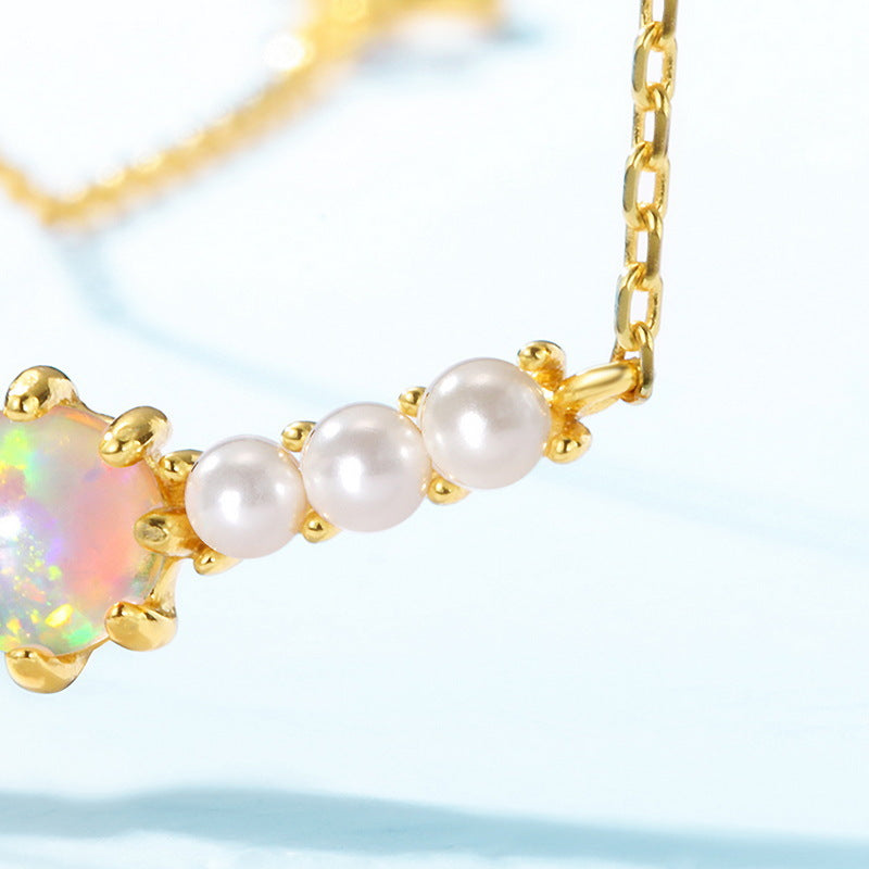S925 Sterling Silver Jewelry Necklace Gold Plating Opal Gemstone Fashion Luxury Necklace