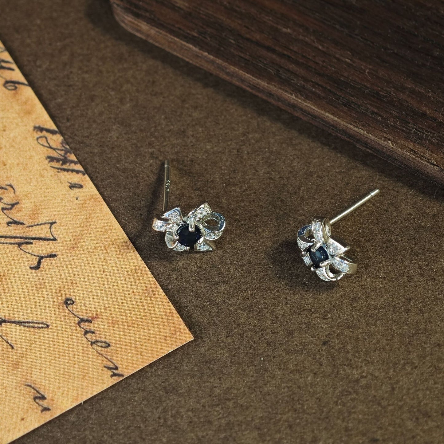 S925 Sterling Silver Jewelry Earrings Natural Sapphire Gemstone Floral Stud Earrings