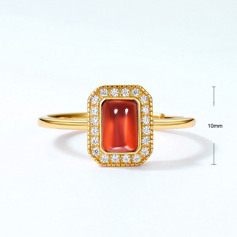 S925 Sterling Silver Jewelry Ring Natural Mozambique Garnet Gemstone Board Style Ring