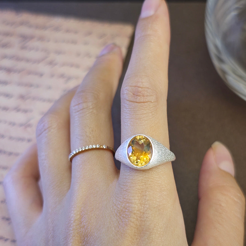 Natural Citrine Gemstone Fine Jewelry 925 Sterling Silver Unique Palace Style Luxury Rings