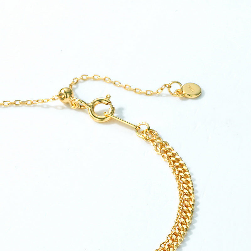 S925 Sterling Silver Jewelry Chain Gold Plating Double Layers Side Chain Bracelet