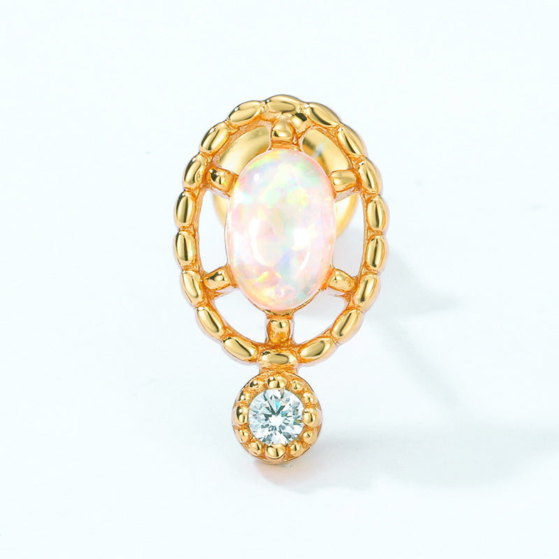 S925 Sterling Silver Jewelry Earrings Opal Gemstone Gold Plating Simple Luxury Earrings