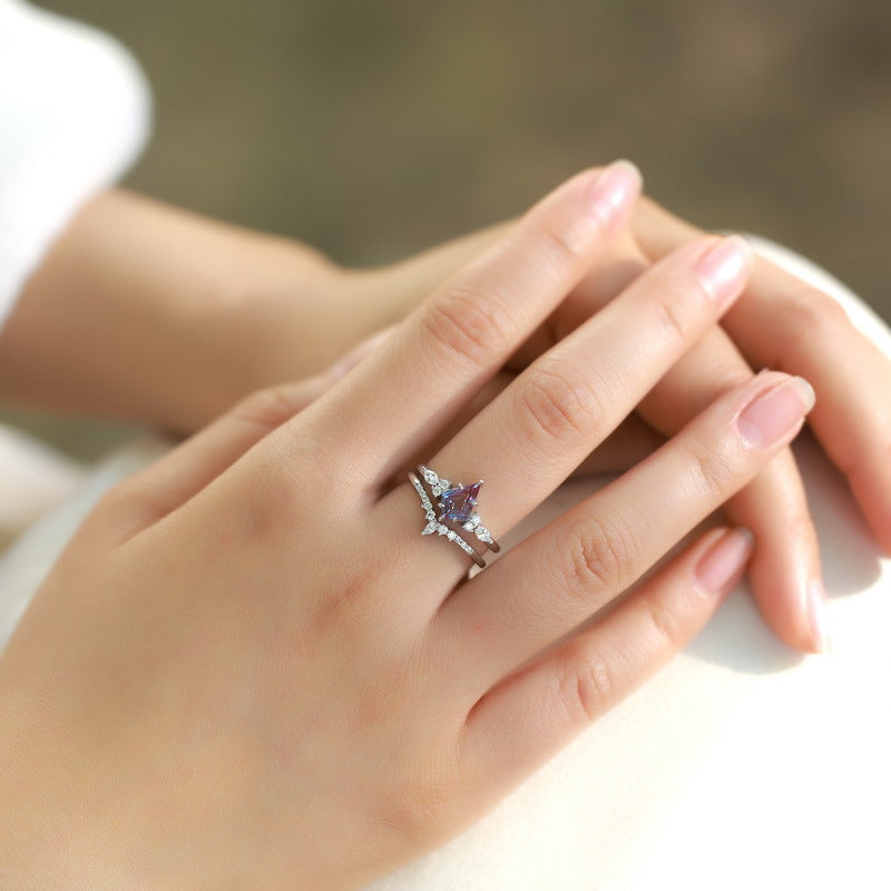 S925 Sterling Silver Jewelry Ring Alexandrite Gemstone Fashion Style Stacking Rings