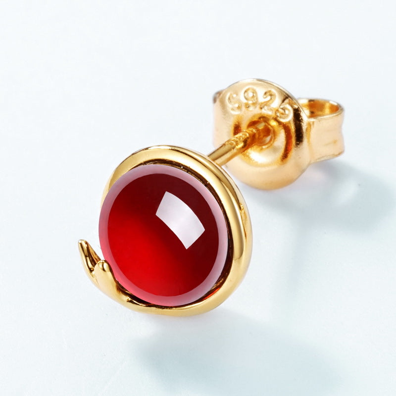 S925 Sterling Silver Jewelry Earrings Natural Garnet Gemstone Simple Luxury Stud Earrings