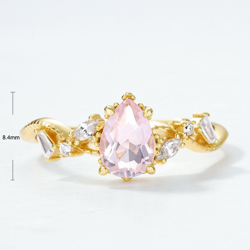 S925 Sterling Silver Jewelry Ring Natural Rose Quartz Gemstone Champagne Gold Plating Rings