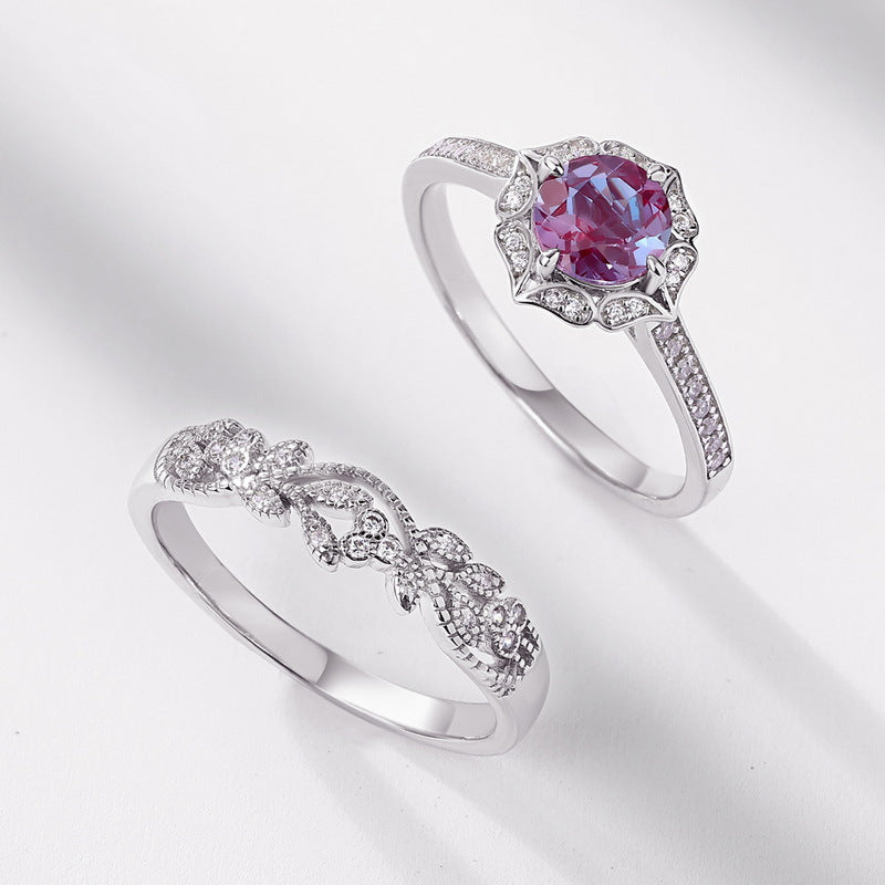 S925 Sterling Silver Jewelry Ring Alexandrite Gemstone Luxury Stacking Rings Set