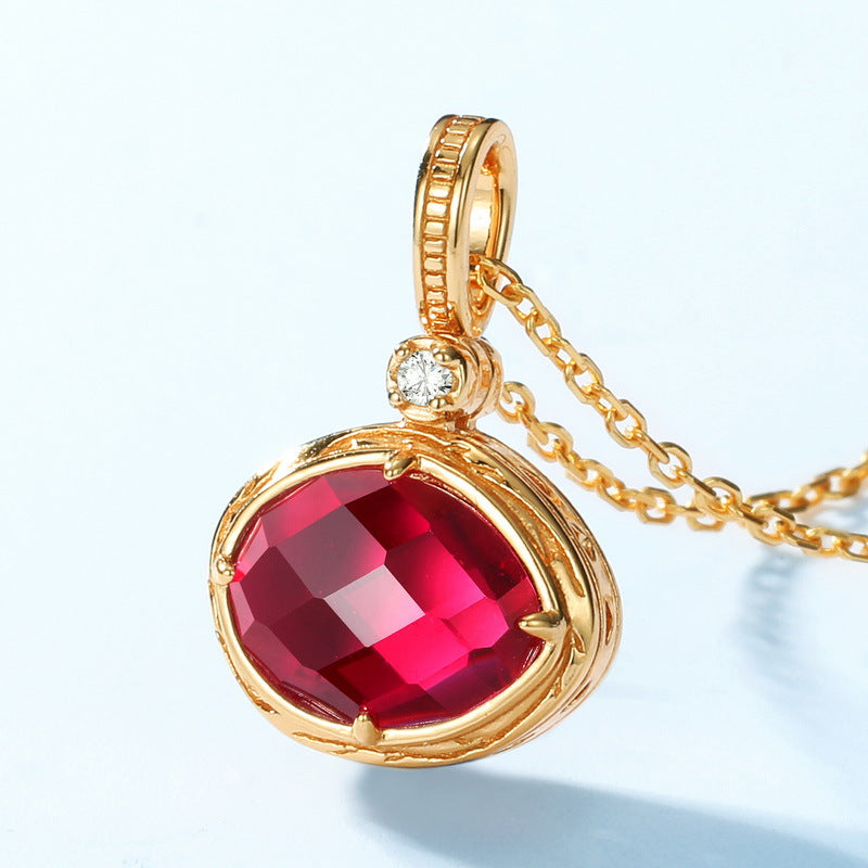 S925 Sterling Silver Jewelry Pendants Red Corundum Gemstone Simple Luxury Necklace Charms