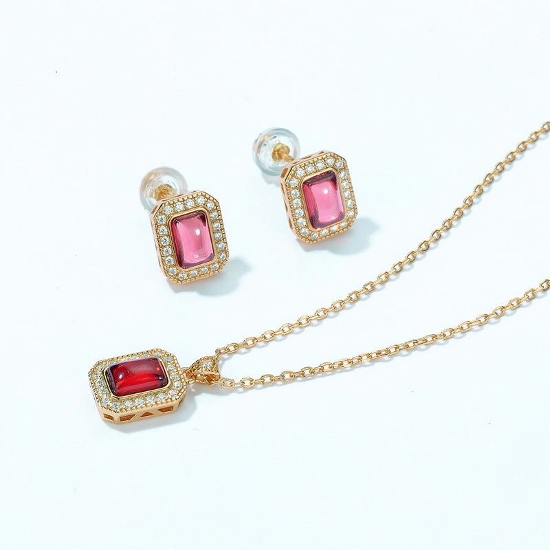 S925 Sterling Silver Jewelry Earrings Natural Mozambique Garnet Gemstone Geometric Earrings