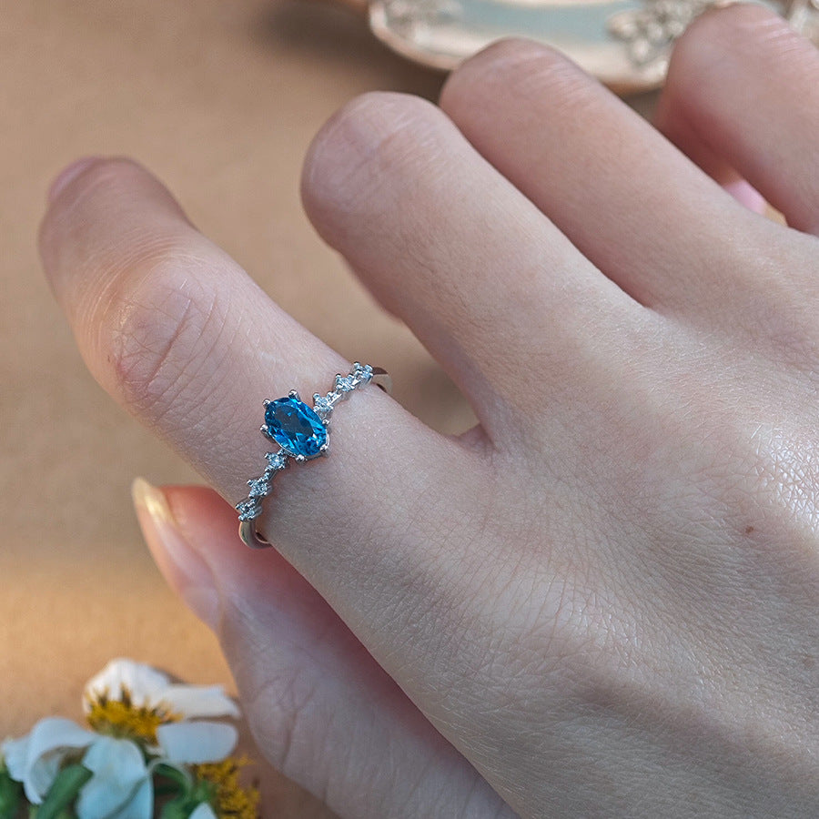 S925 Sterling Silver Jewelry Ring Natural London Blue Topaz Gemstone Simple Luxury Rings