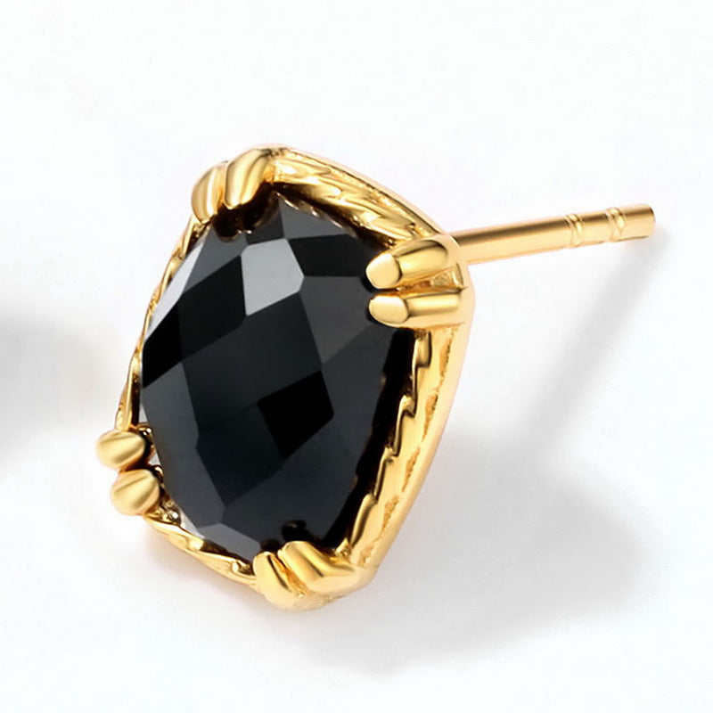 S925 Sterling Silver Jewelry Earrings Natural Black Onyx Gemstone Vintage Style Earrings