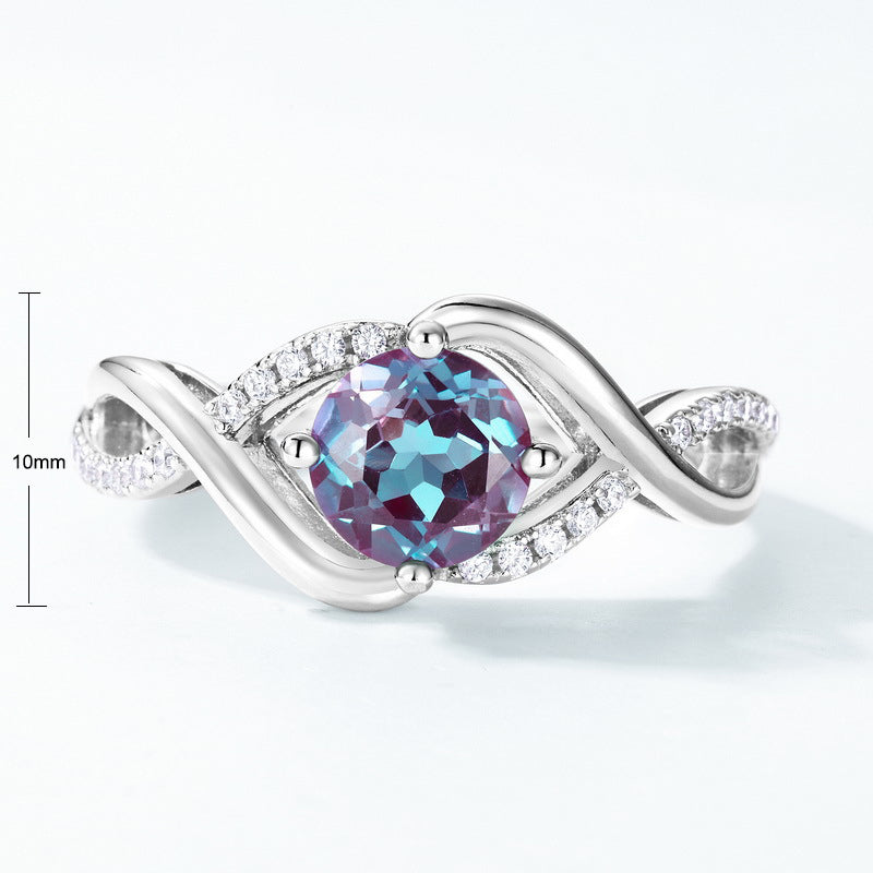 S925 Sterling Silver Jewelry Ring Alexandrite Gemstone Wavy Style Rings