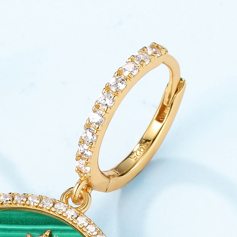 S925 Sterling Silver Jewelry Earrings Natural Malachite Gemstone Eye Style Fashion Drop Earrings