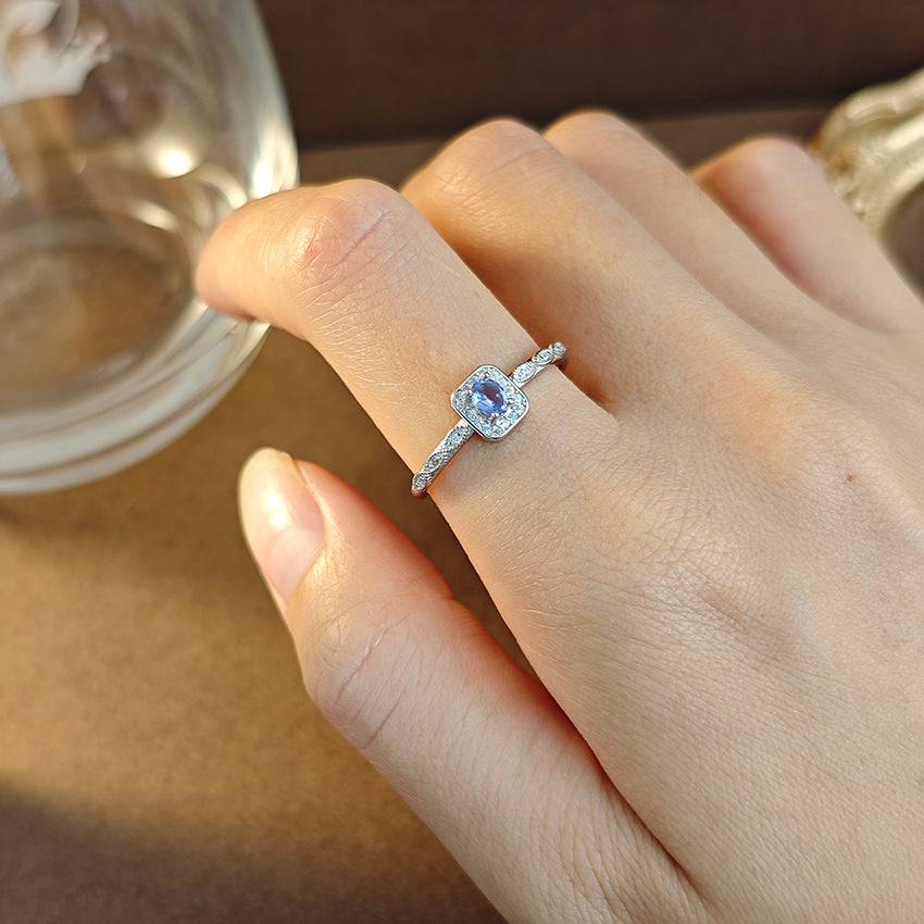 S925 Sterling Silver Jewelry Ring Natural Tanzanite Gemstone Square Style Simple Luxury Rings