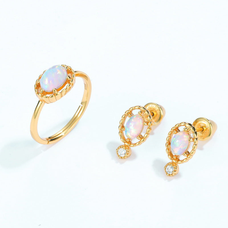S925 Sterling Silver Jewelry Rings Opal Gemstone Gold Plating Simple Luxury Ring