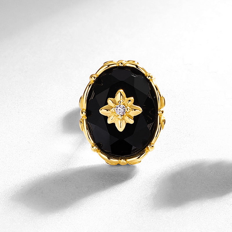 S925 Sterling Silver Jewelry Earrings Natural Black Onyx Gemstone Vintage Oval Stud Earrings