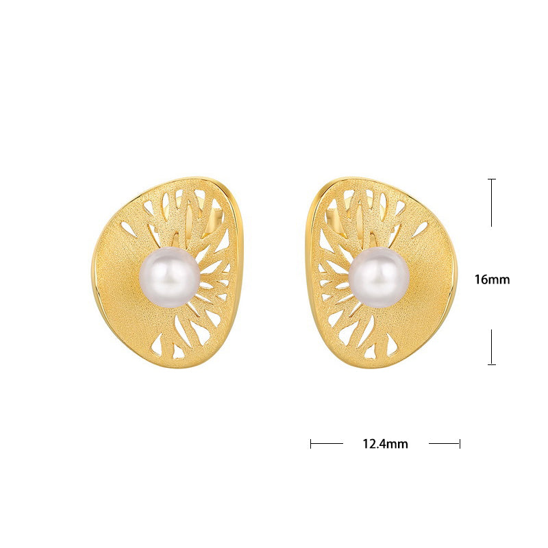 S925 Sterling Silver Jewelry Earrings Hand Made Wire Drawing Craft Silky Surface Shell Pearl Earrings