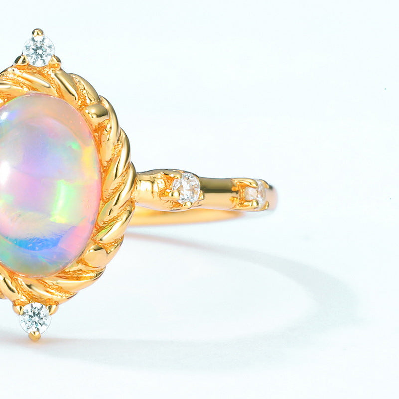 S925 Sterling Silver Jewelry Gold Plating Opal Gemstone Elegant Simple Luxury Rings