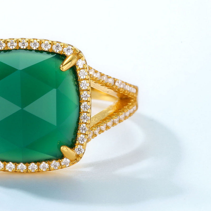 S925 Sterling Silver Jewelry Ring Natural Green Agate Gemstone Simple Luxury Charming Rings