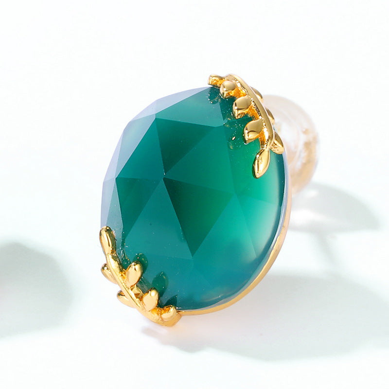 S925 Sterling Silver Jewelry Earrings Natural Green Agate Gemstone Fashion Stud Earrings