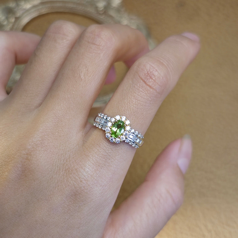 S925 Sterling Silver Jewelry Ring Natural Peridot Gemstone Oval Style Fashion Luxury Rings