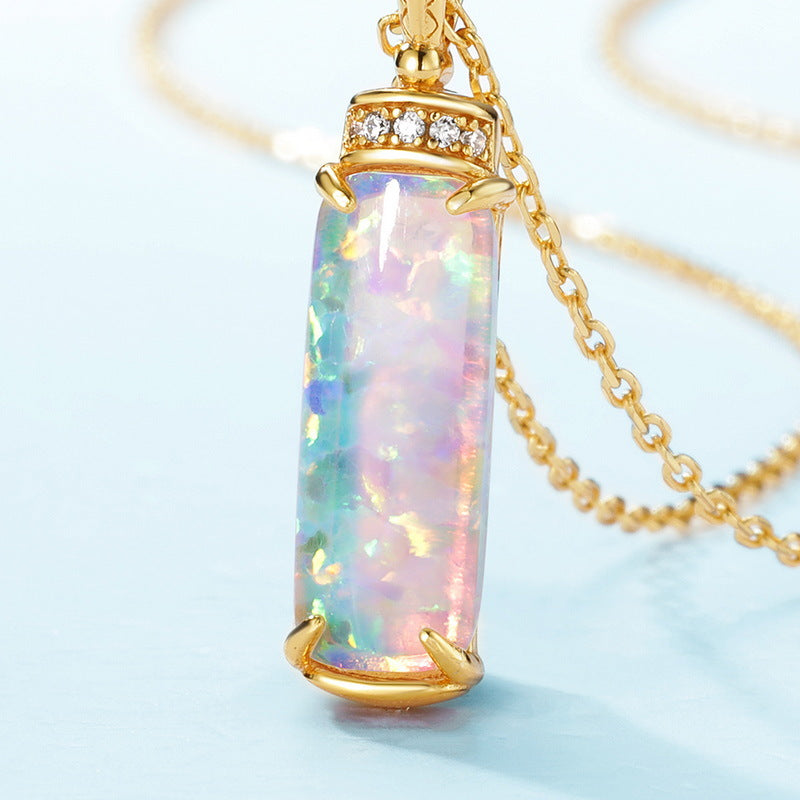 S925 Sterling Silver Jewelry Pendants Opal Gemstone Cylinder Style Necklace Charms