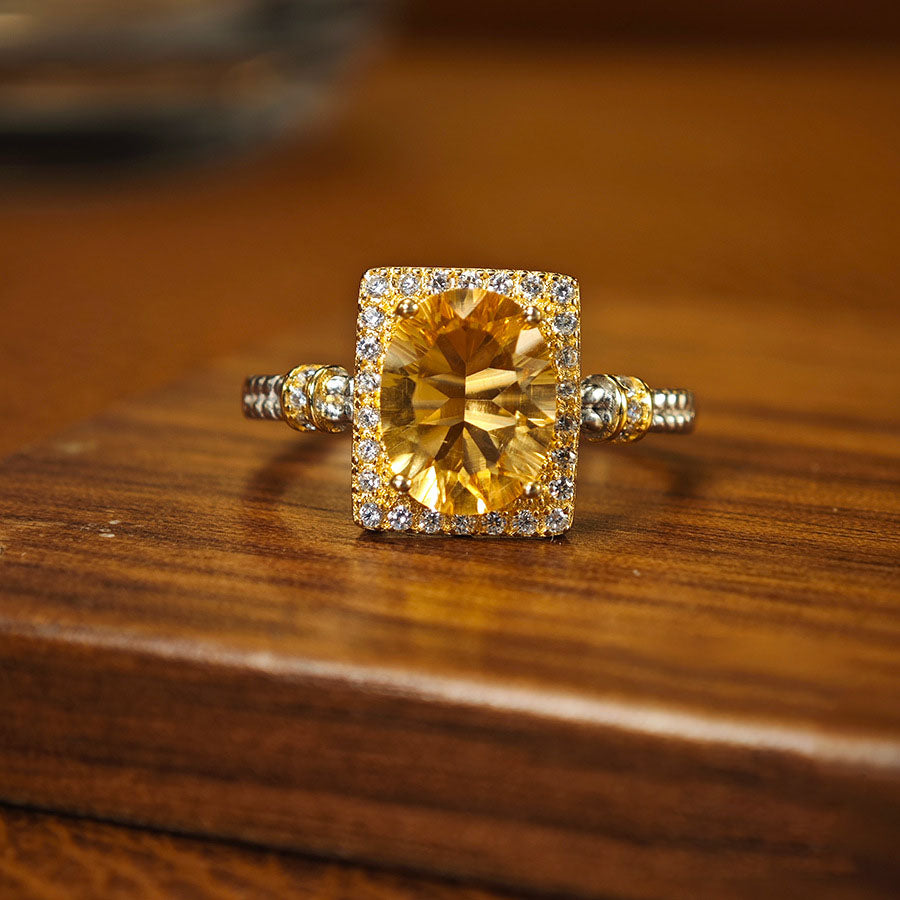S925 Sterling Silver Jewelry Ring Natural Citrine Gemstone Fashion Style Simple Luxury Rings