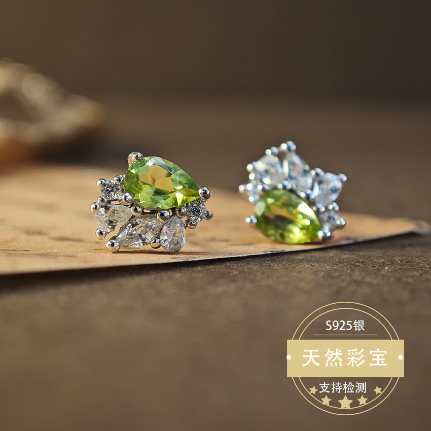 Natural Amethyst Gemstone Fine Jewelry 925 Sterling Silver Light Luxury Stud Earrings