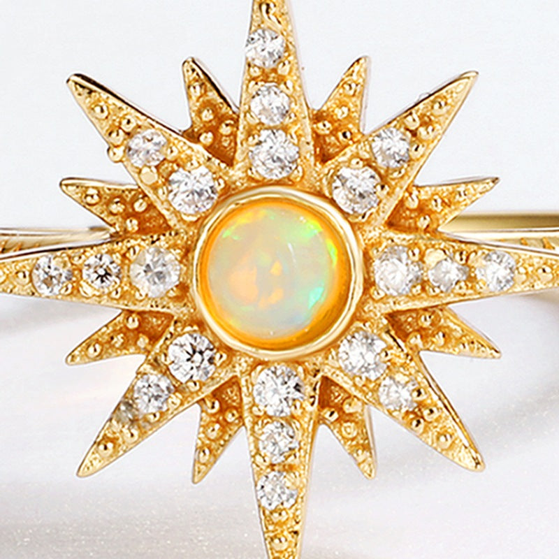 S925 Sterling Silver Jewelry Ring Opal Gemstone Starlight Style Simple Luxury Rings