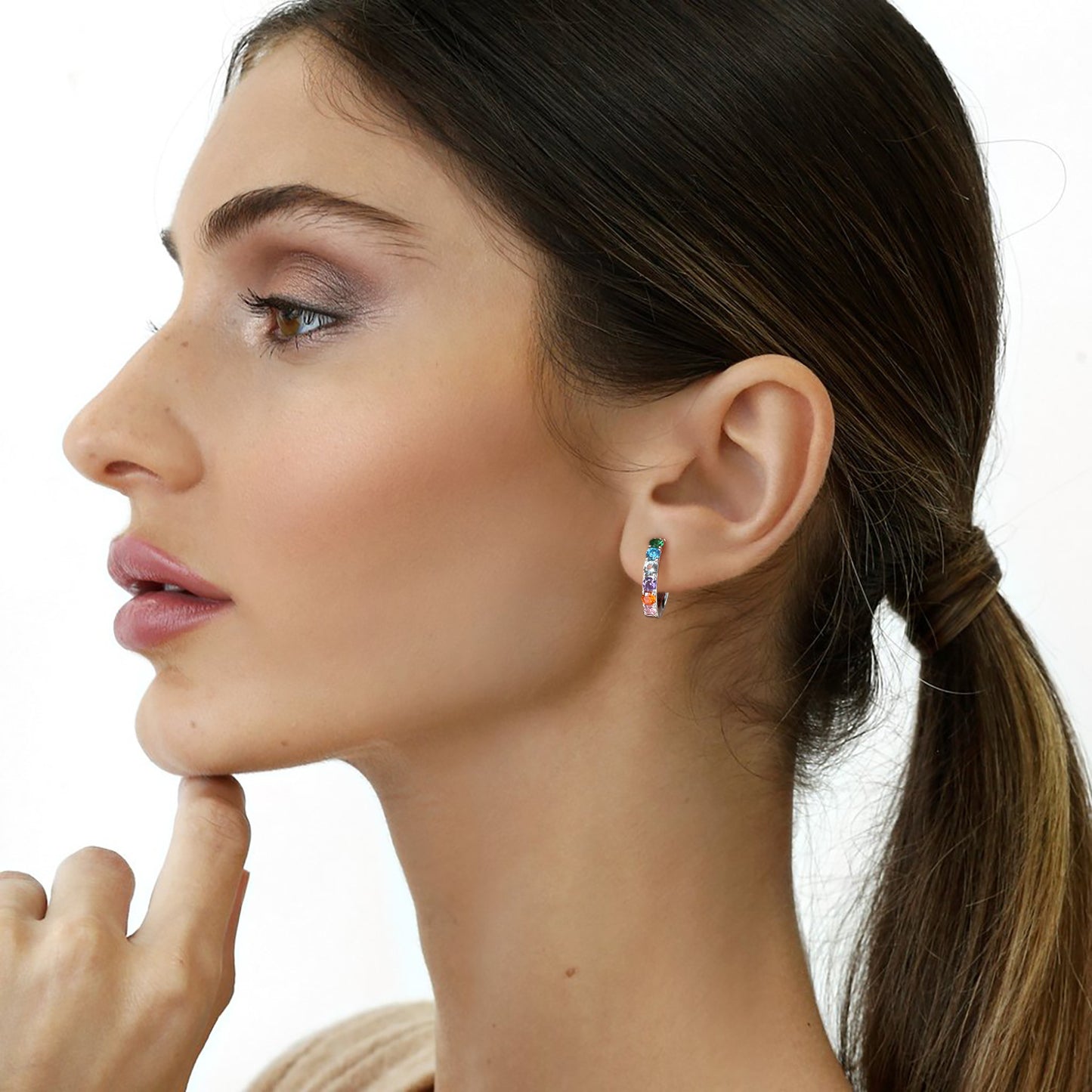 S925 Sterling Silver Jewelry Earrings Color Zircon Gemstone Rainbow Fashion Luxury Earrings